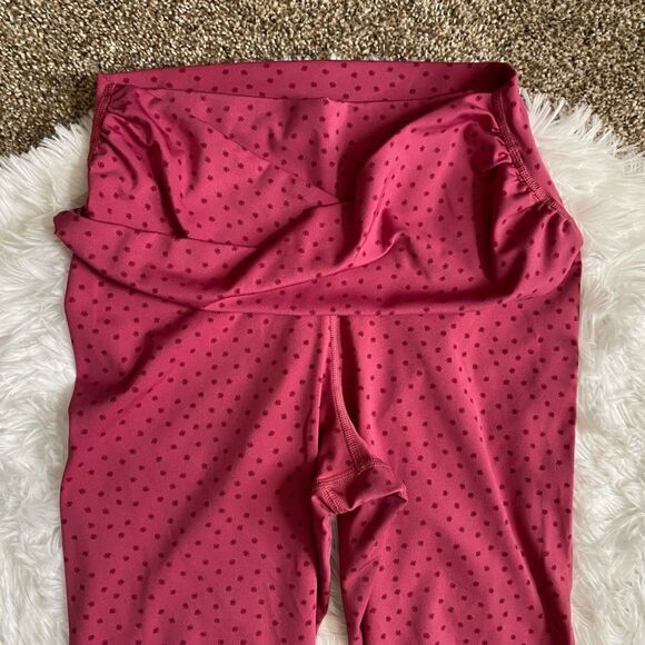 Nike Dri Fit Pink Polka Dot Leggings High Rise Ruched Sides Womens Medium Flaw - Picture 3 of 9